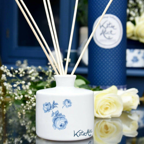 Katie Alice Thai Flower Reed Diffuser - Vintage Indigo Design, 150ml, Lasts Up To 45 Days - Home Deco London