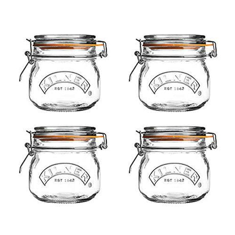 Kilner 0.5 Litre Clip Top Storage Jars - Set of 4, Airtight Glass Preservation Jars - Home Deco London