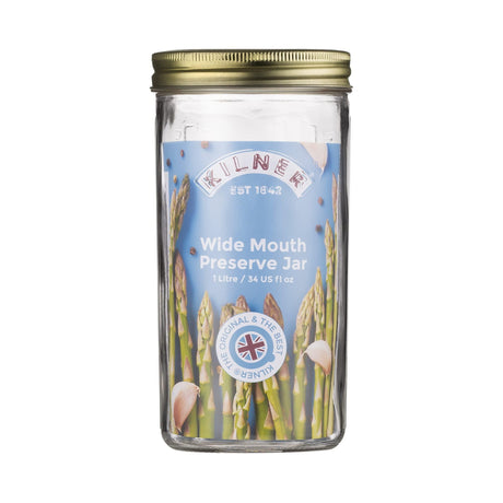 Kilner 1 Litre Wide Mouth Preserve Jar 1 Litre- Secure Vacuum Seal, Easy Fill, Glass Storage - Home Deco London