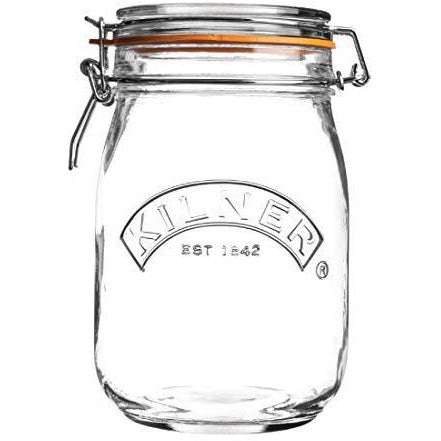 Kilner Clip Top Storage Jars Set of 4 - 1 Litre Round Glass Jars with Airtight Seal - Home Deco London