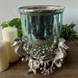 Large Aqua Glass Hurricane Lantern with Nickel Base - Stylish Candle Holder for Modern Homes - Home Deco London