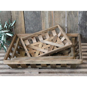 Large Braided Basket for Rustic Storage and Display - Natural Poplar Woodchip Design - Home Deco London