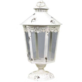 Large Decorative Lantern on Foot - French Distressed White Design, H43/D23 cm - Home Deco London