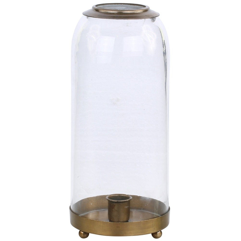 Large Glass Dome Candlestick Holder with Antique Brass Finish - 24cm High - Home Deco London