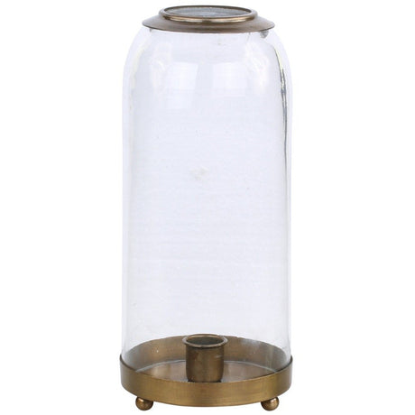 Large Glass Dome Candlestick Holder with Antique Brass Finish - 24cm High - Home Deco London