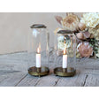 Large Glass Dome Candlestick Holder with Antique Brass Finish - 24cm High - Home Deco London