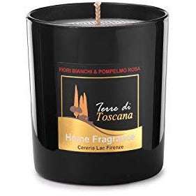 Luxury Scented Black Glass Candle with White Flowers & Pink Pomegranate - 30 Hours Burn Time - Home Deco London