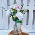 Marie Decorative Flower Arrangements in Glass Vase - Pink Roses, White Daisies & Eucalyptus - 64cm High - Home Deco London