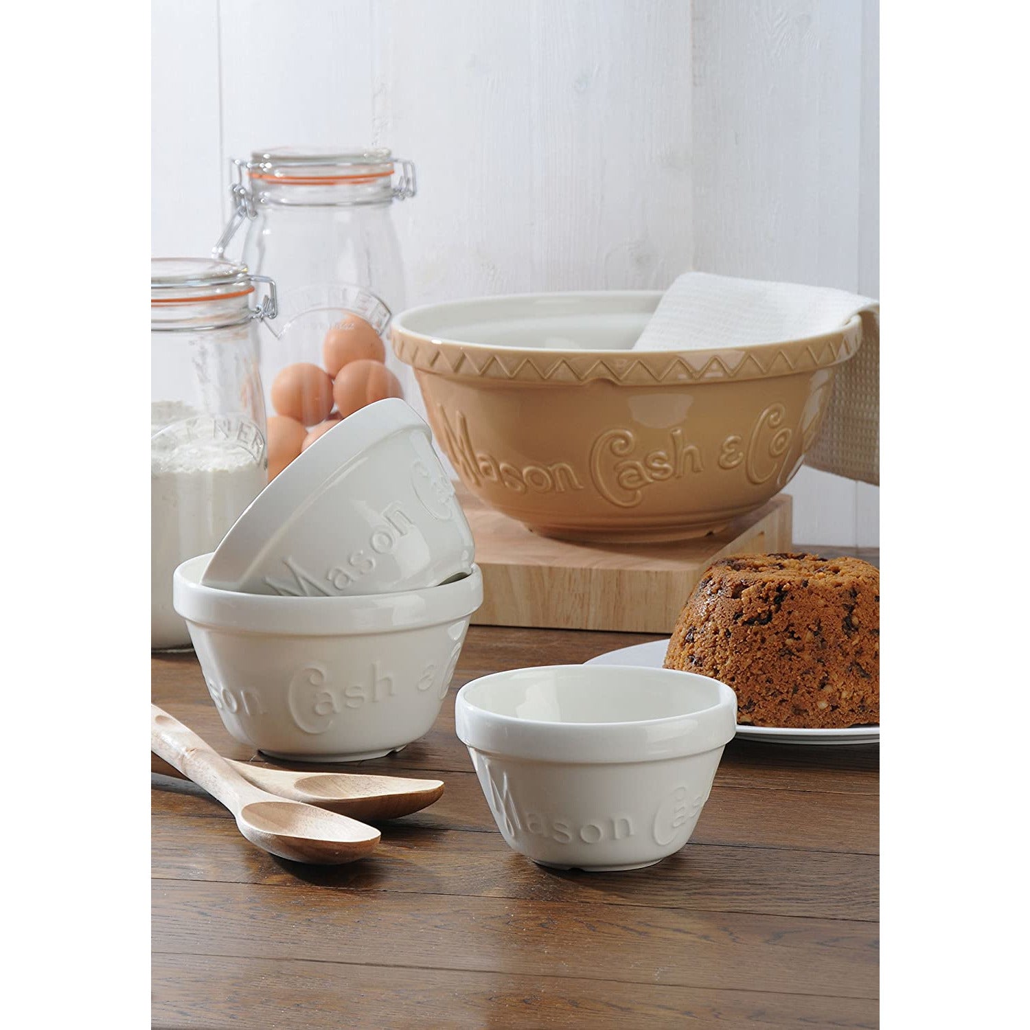 Mason Cash 1.9LT Original Cane Batter Bowl - Durable Earthenware, Chip-Resistant, Tan Glaze - Home Deco London
