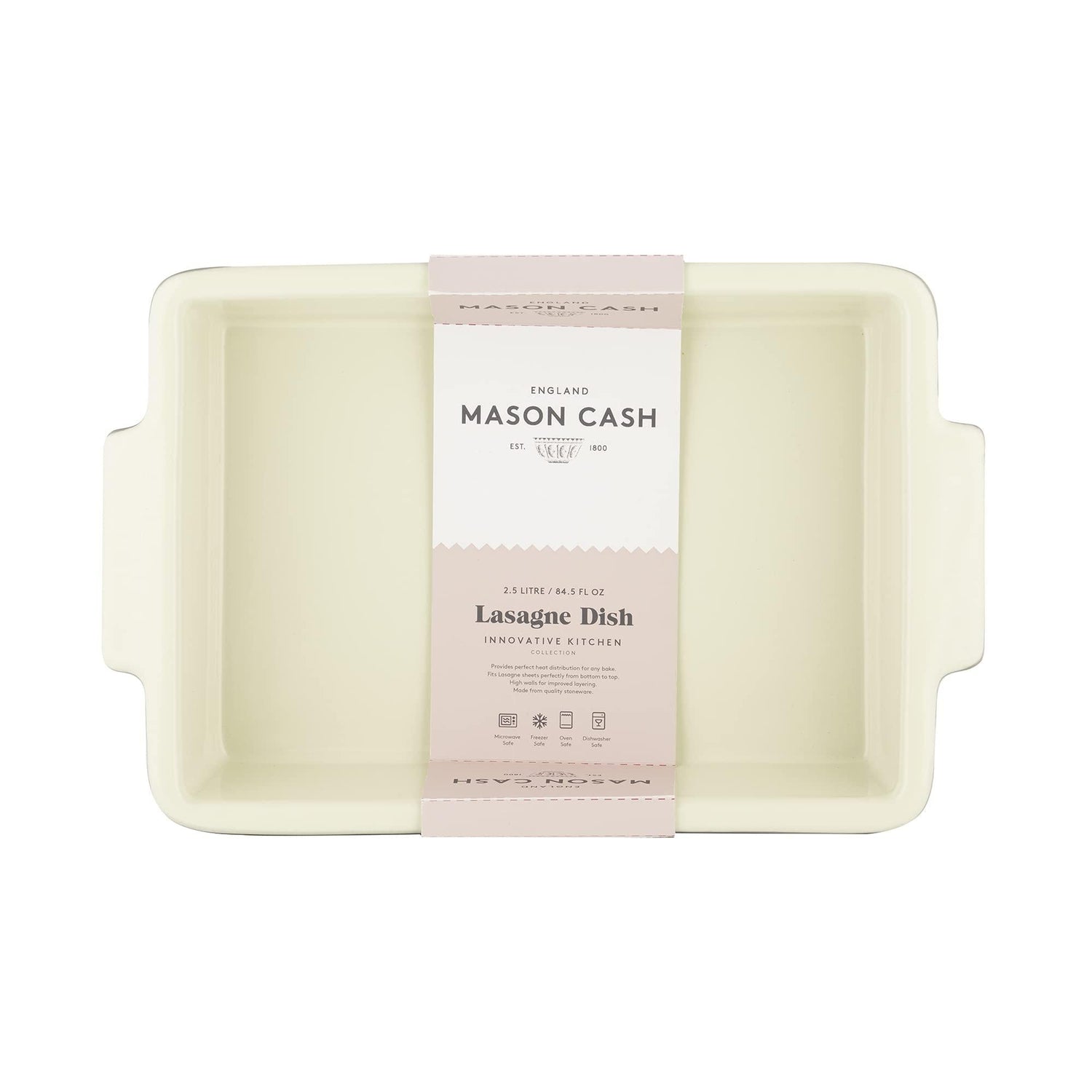Mason Cash 2.5L Stoneware Lasagne Dish - Perfect for Quiches, Pies and Flans with Right Angled Corners - Home Deco London