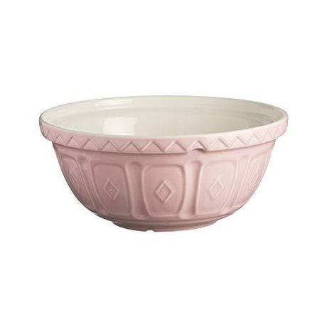 Close-up of Mason Cash Colour Mix S12 Powder Pink Mixing Bowl 29cm, perfect earthenware mixing bowl for home bakers.