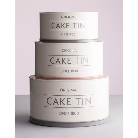 Mason Cash Innovative Kitchen Set of 3 Cake Tins, featuring the largest stackable cake tin, perfect for baking and stylish storage.