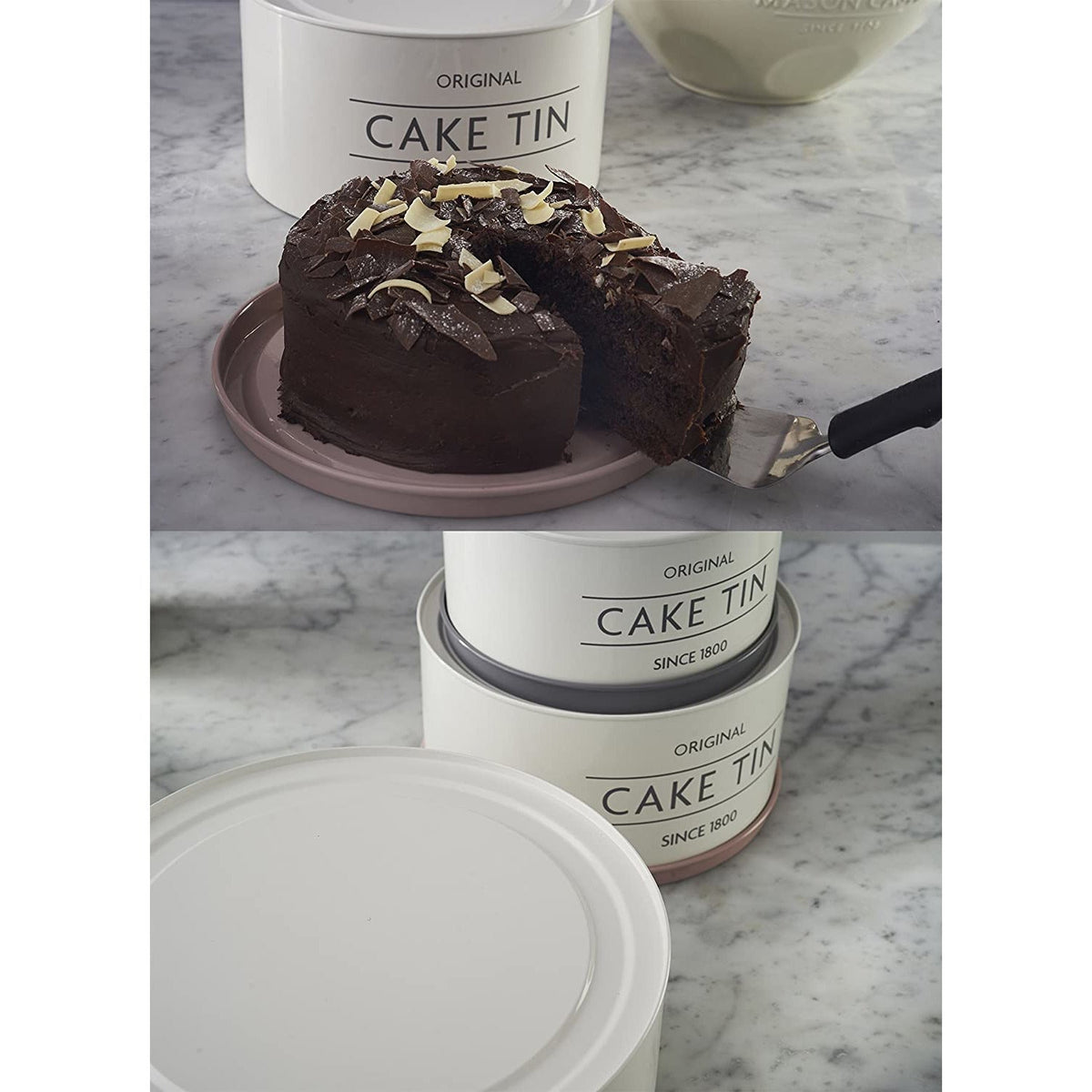 Mason Cash Innovative Kitchen Set of 3 Cake Tins, highlighting the smallest stackable cake tin, perfect for smaller treats.