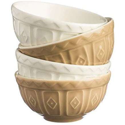 Mason Cash Set of 4 Ceramic Food Preparation Bowls in Cane & Cream, Chip-Resistant & Safe for Microwave - Home Deco London