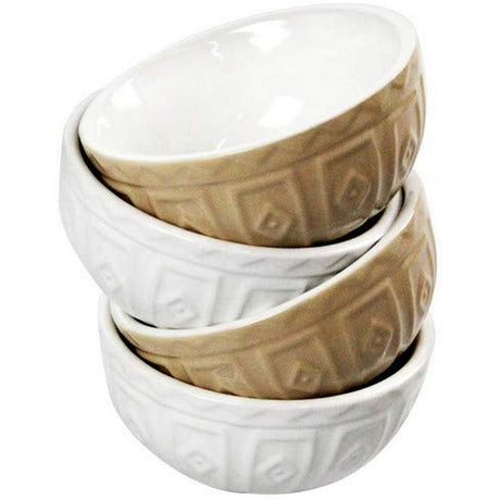Mason Cash Set of 4 Ceramic Food Preparation Bowls in Cane & Cream, Chip-Resistant & Safe for Microwave - Home Deco London