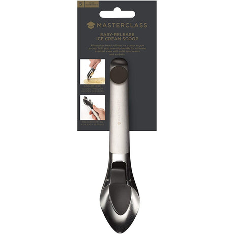 MasterClass Stainless Steel Ice Cream Scoop with Built-In Ejector and Soft-Grip Handle - Home Deco London