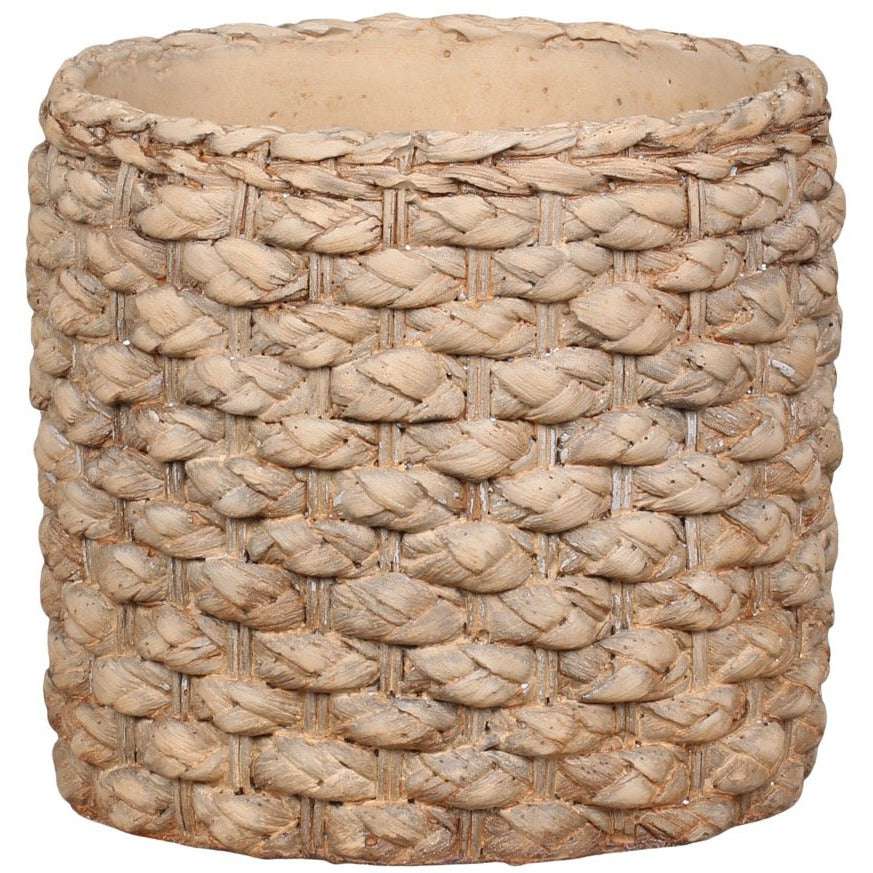 Medium Braided Pattern Flowerpot - Antique Nature Cement, Waterproof, H17/D18.5 cm - Home Deco London