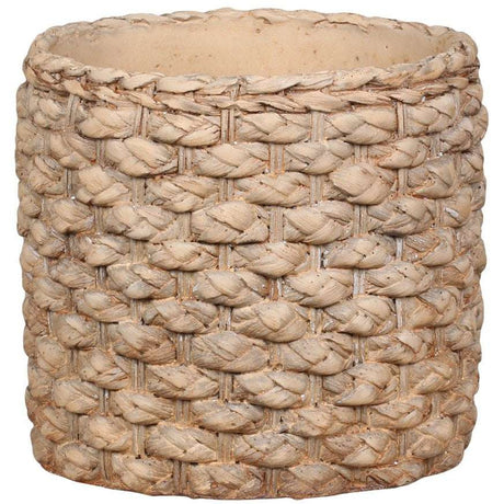 Medium Braided Pattern Flowerpot - Antique Nature Cement, Waterproof, H17/D18.5 cm - Home Deco London