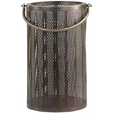Medium Brass Lantern With Herringbone Cut-Out Pattern - Antique Finish, 30.5cm High - Home Deco London