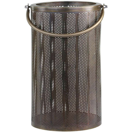 Medium Brass Lantern With Herringbone Cut-Out Pattern - Antique Finish, 30.5cm High - Home Deco London