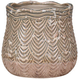 Medium Dusty Green Ceramic Flower Pot With Rounded Shape And Fan Pattern - Home Deco London