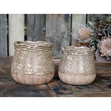 Medium Dusty Green Ceramic Flower Pot With Rounded Shape And Fan Pattern - Home Deco London
