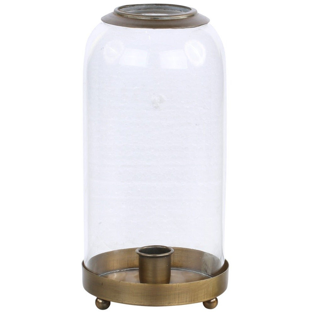 Medium Glass Bell Candle Holder with Antique Brass Top and Base, H21cm D10.5cm - Home Deco London