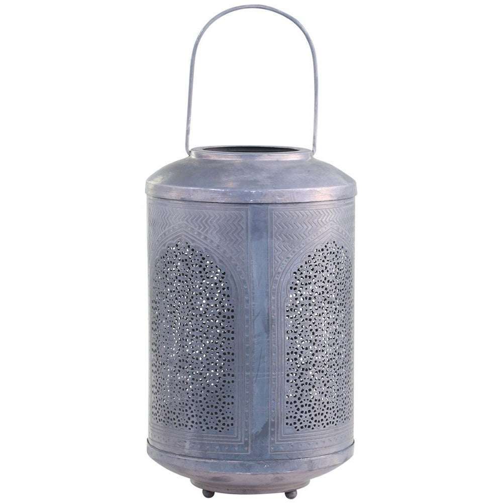 Medium Grey Metal Lantern With Pattern For 7Cm Diameter Candles - Chic Antique - Home Deco London
