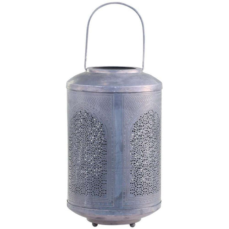 Medium Grey Metal Lantern With Pattern For 7Cm Diameter Candles - Chic Antique - Home Deco London