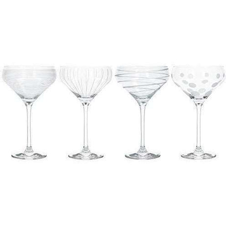 Mikasa Cheers Champagne Flutes Set of 4, Etched Crystal Glass with Silver Accents - Home Deco London