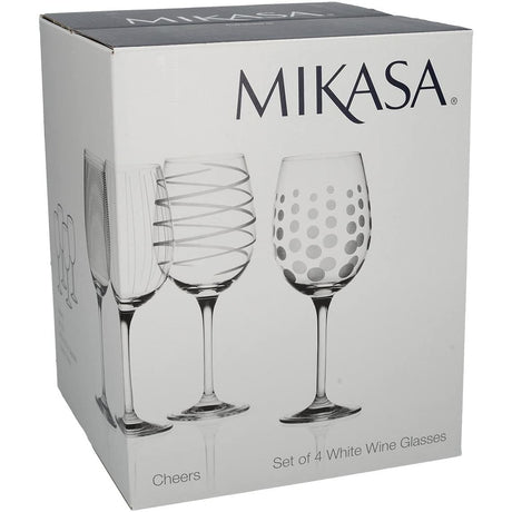 Mikasa Cheers Crystal White Wine Glasses Set of 4 - Elegant Etched Designs, 450ml - Home Deco London