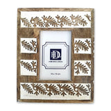 Natural Wood Photo Frame 10x15cm - White Carved Fern Design in Sustainable Mango Wood - Home Deco London