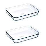 O'Cuisine 32x20cm Borosilicate Glass Roasting Dish - 2.0L Capacity, Dishwasher Safe, Set of 2 - Home Deco London