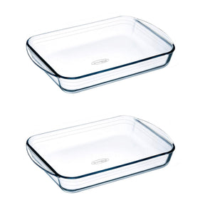 O'Cuisine 32x20cm Borosilicate Glass Roasting Dish - 2.0L Capacity, Dishwasher Safe, Set of 2 - Home Deco London