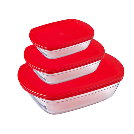 Ôcuisine® 3-Piece Borosilicate Glass Storage Containers With Lids - Oven, Freezer, Microwave Safe - Home Deco London