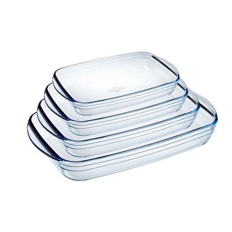 Ôcuisine® Set of 4 Borosilicate Glass Baking Dishes for Roasting, 2LT to 4.9LT, Oven Safe - Home Deco London