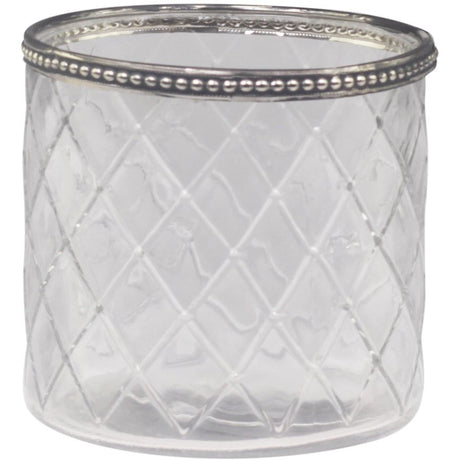 Patterned Glass Tealight Holder with Pearl Edge - Medium Cut Flower Vase & Candle Holder - Home Deco London