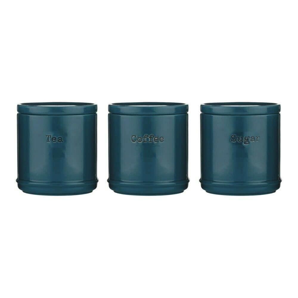 Price & Kensington Accents Teal Tea Coffee & Sugar Canisters - A stylish and contemporary ceramic storage solution with a high gloss glaze for tea, coffee, and sugar.