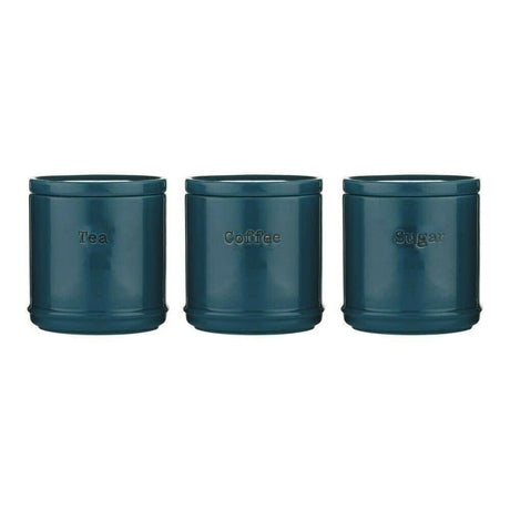 Price & Kensington Accents Teal Tea Coffee & Sugar Canisters - A stylish and contemporary ceramic storage solution with a high gloss glaze for tea, coffee, and sugar.