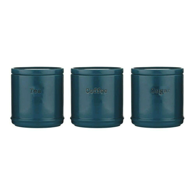 Price & Kensington Accents Teal Tea Coffee & Sugar Canisters - A stylish and contemporary ceramic storage solution with a high gloss glaze for tea, coffee, and sugar.
