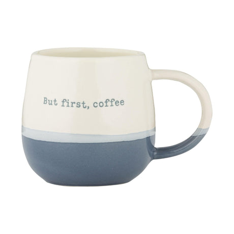 Price & Kensington 340ml Coffee Mug – But First Coffee Quirky Design in Navy & Cream - Home Deco London