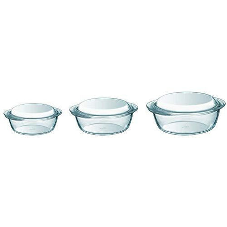 Pyrex Casserole Dishes - 3 Piece Set Clear Glass Set with Lids - Home Deco London