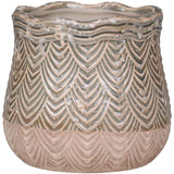 Rounded Flowerpot Small in Dusty Green with Fan Pattern - Chic Antique Ceramic Decor - Home Deco London