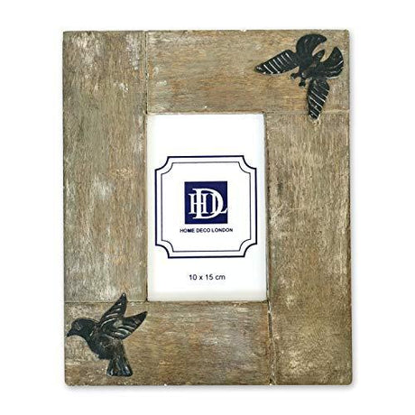 Rustic Photo Frame 4x6in - Handcrafted Mango Wood with Natural Wildlife Design - Home Deco London