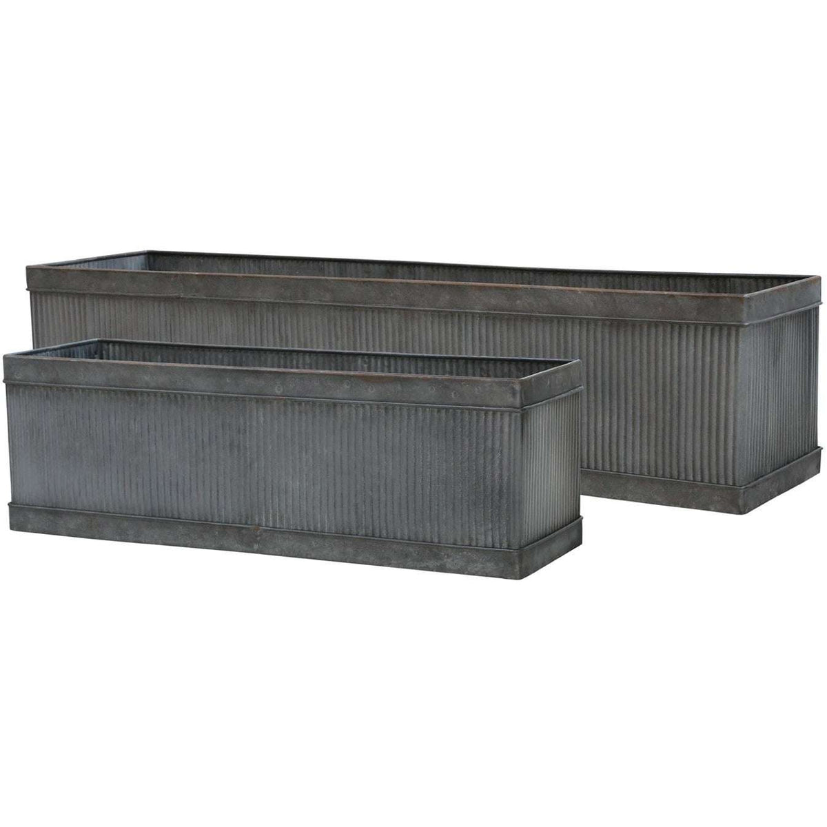 Set of 2 Antique Zinc Flowerpots with Grooves - Old French Style Planters - Home Deco London