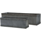 Set of 2 Antique Zinc Flowerpots with Grooves - Old French Style Planters - Home Deco London