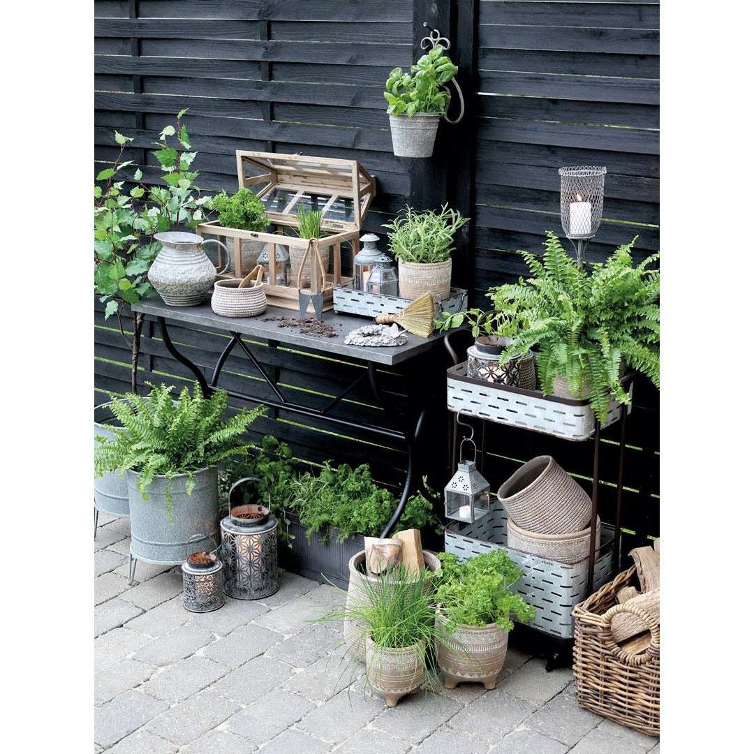 Set of 2 Antique Zinc Flowerpots with Grooves - Old French Style Planters - Home Deco London