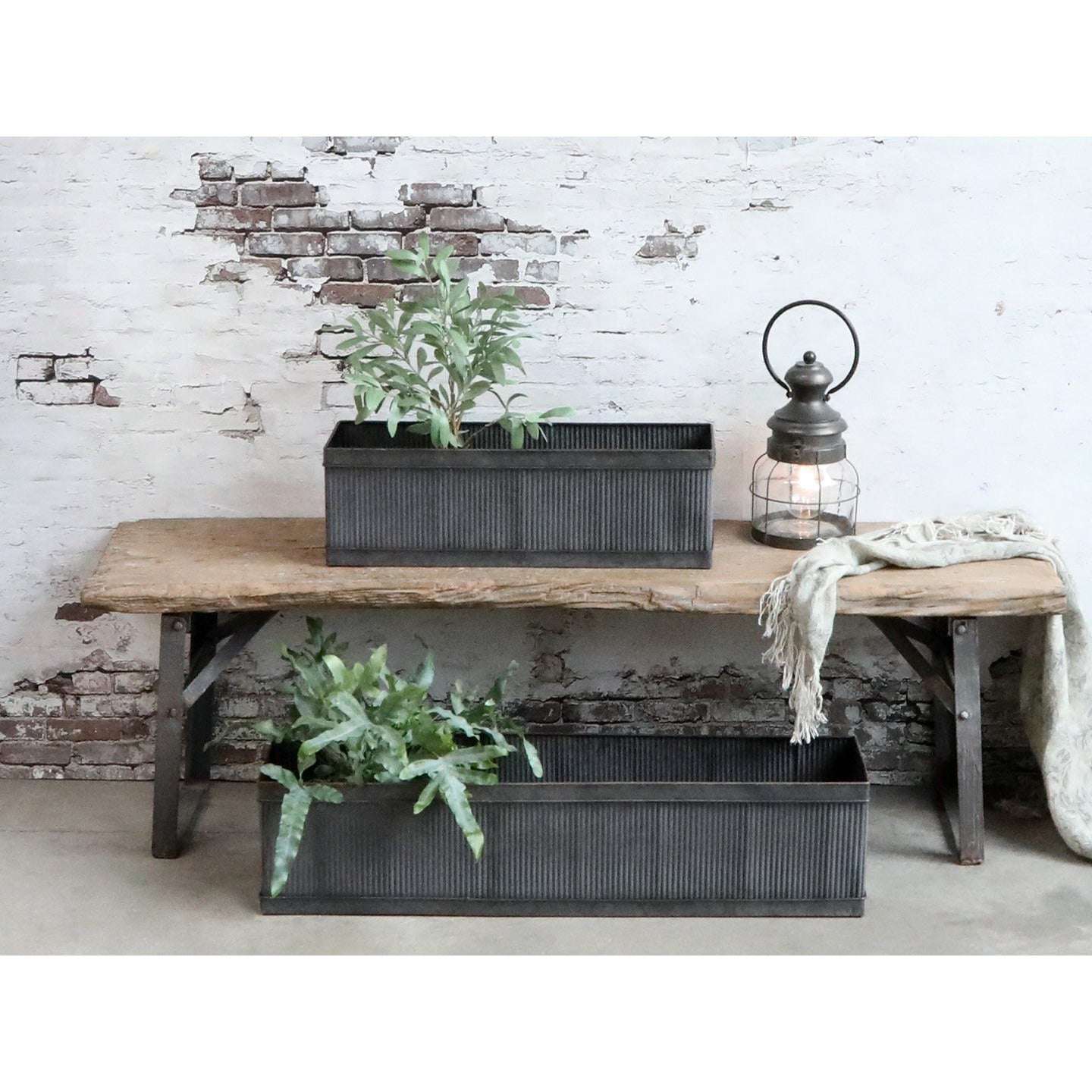 Set of 2 Antique Zinc Flowerpots with Grooves - Old French Style Planters - Home Deco London