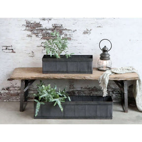 Set of 2 Antique Zinc Flowerpots with Grooves - Old French Style Planters - Home Deco London