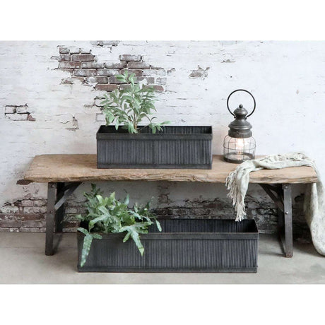 Set of 2 Antique Zinc Flowerpots with Grooves - Old French Style Planters - Home Deco London